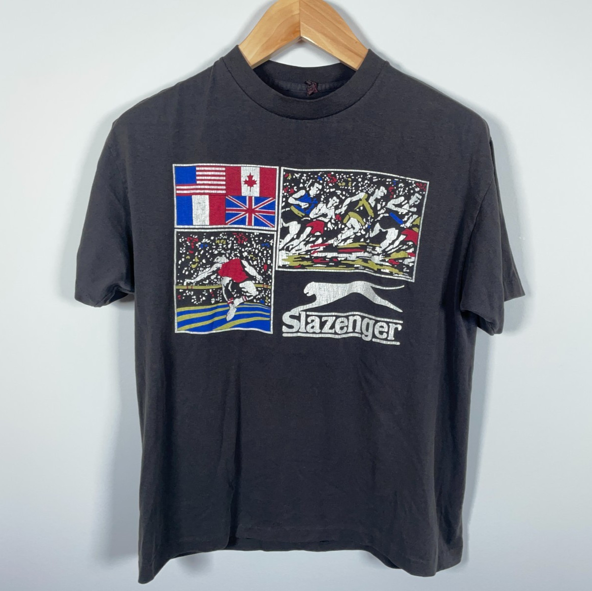 80s Slazenger T-Shirt Adult Large Black Single Stitch Track & Field USA Made gallery