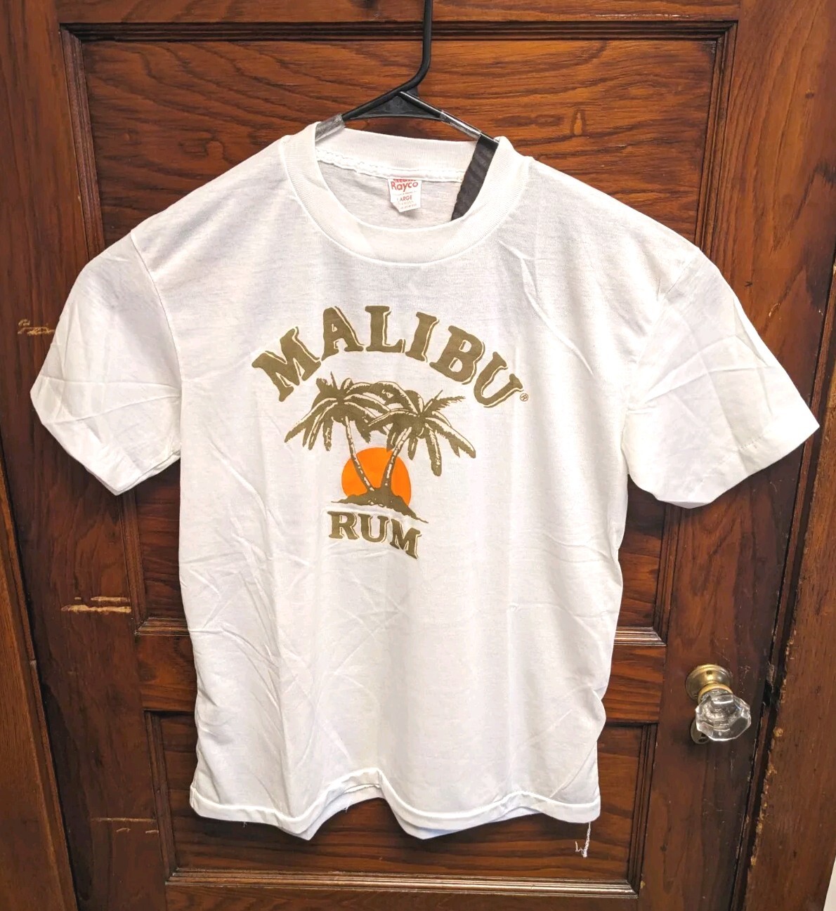 Vintage 70s Malibu Rum Alcohol Promo Tshirt Graphic Men L USA Made Single Stitch