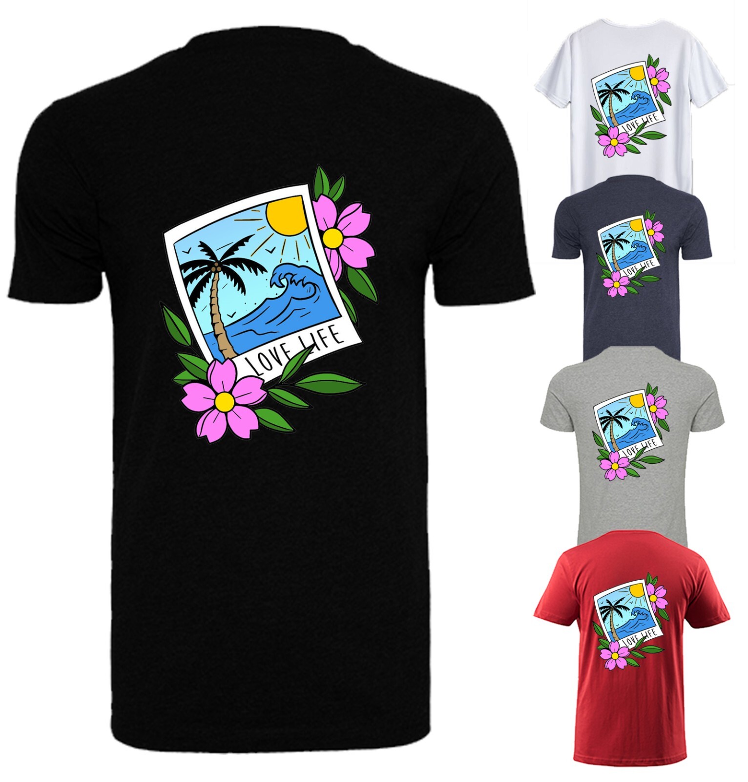 Unisex Slim Fit T-Shirt - Love Life Postcard Original Summer Crewneck Slim Fit gallery