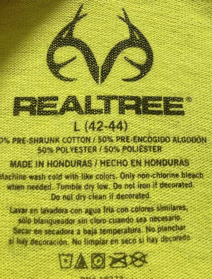 NEW! Realtree Hunting T Shirt/ Men’s (L) Safety Yellow Cotton Poly Blend NWT gallery