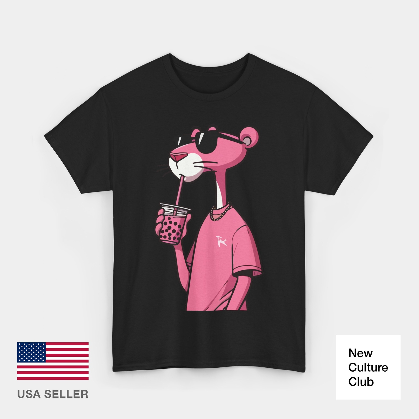 Pink Panther Swag Boba T Shirt Unisex Cotton Tee Cartoon Character Apparel Cool gallery
