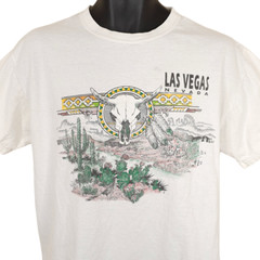 Las Vegas Nevada T Shirt Mens Size Large White Southwestern Cow Skull Desert