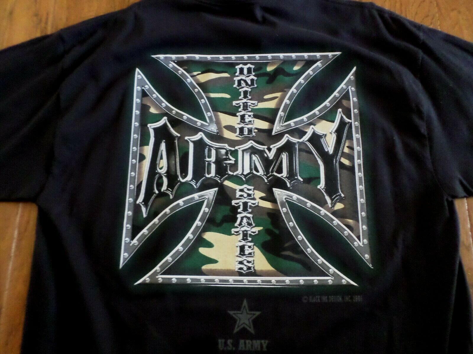 U.S MILITARY ARMY T- SHIRT IRON CROSS MADE IN THE USA BLACK INK DESIGN MEDIUM gallery