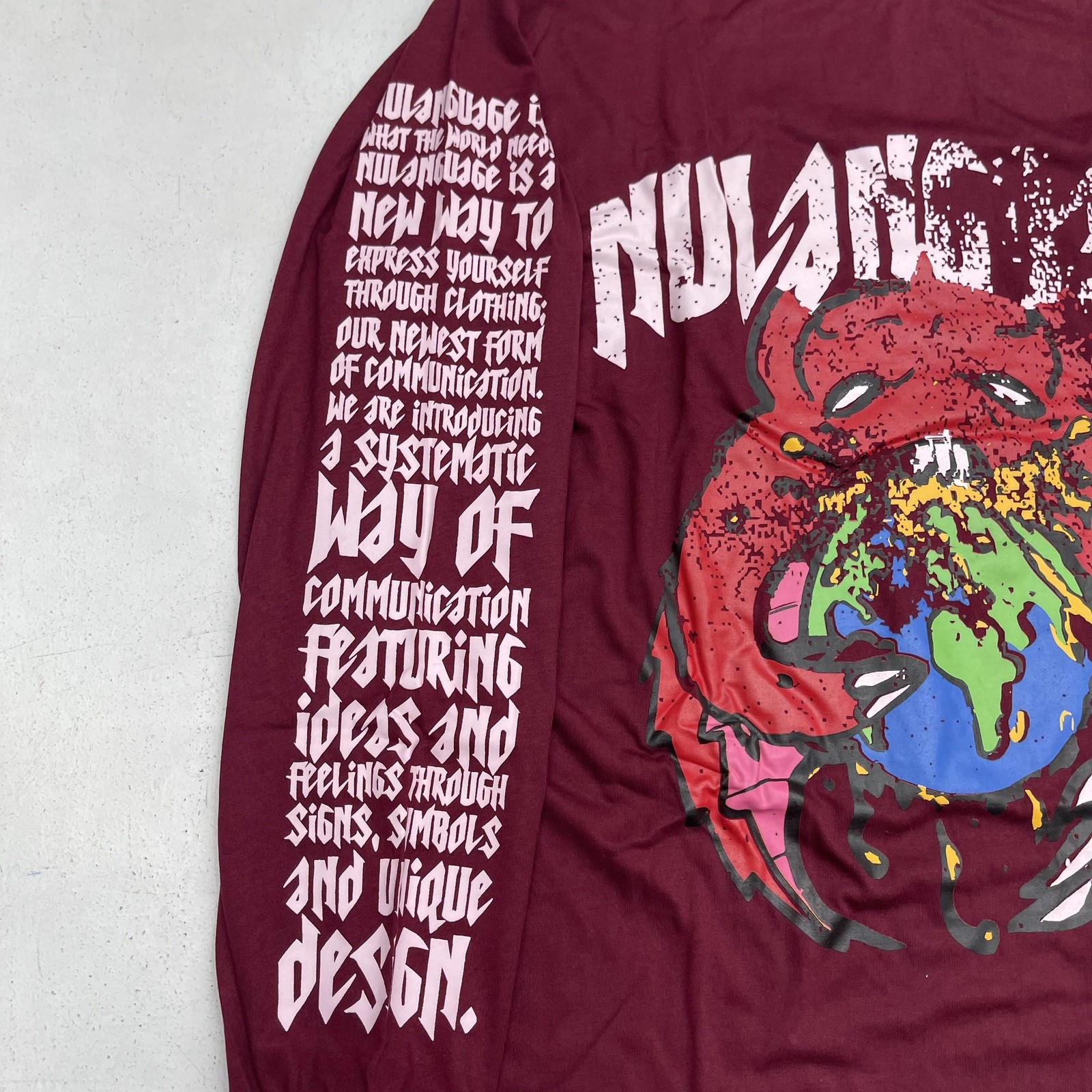 NULANGUAGE Collection Shirt Mens XL Red Long Sleeve World Graphic Tee Streetwear gallery