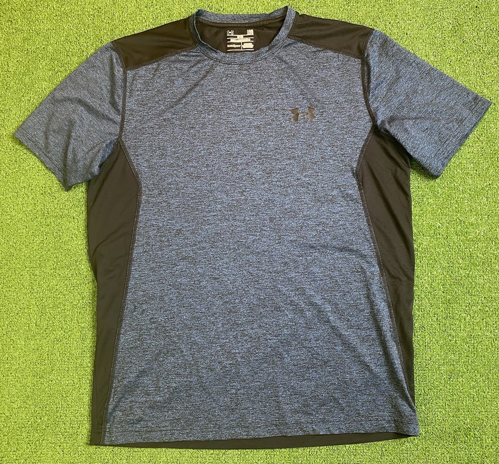 Under Armour T Shirt Mens Large Fitted Blue Heat Gear Polyester Loose Fit Gym gallery