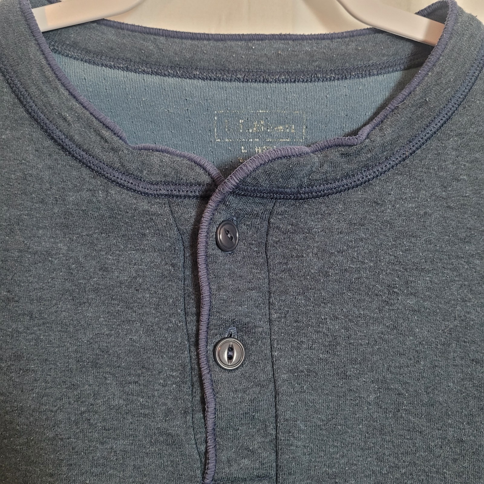 LL Bean Men's River Driver Henley Shirt Large Blue Wool Blend Casual Fisherman gallery