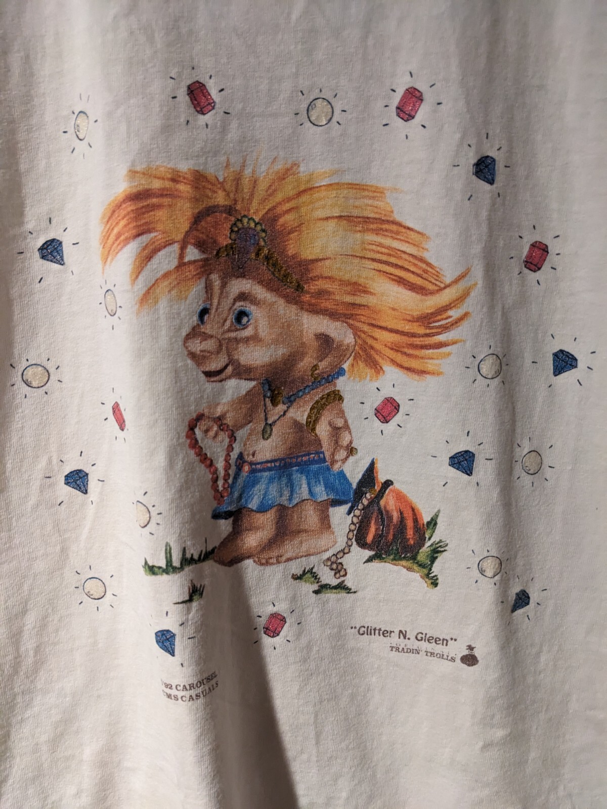 Vintage 1992 Trolls Glitter N Gleen Cartoon Beige Small T-Shirt gallery