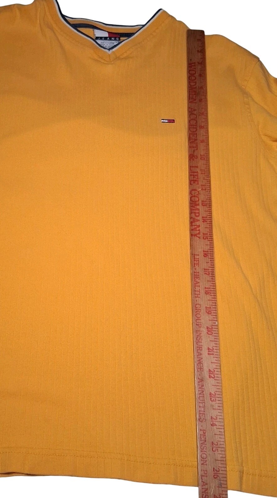 Vintage 1990s Tommy Jeans Shirt Men L Ribbed Knit Gold Long Sleeve V Neck gallery