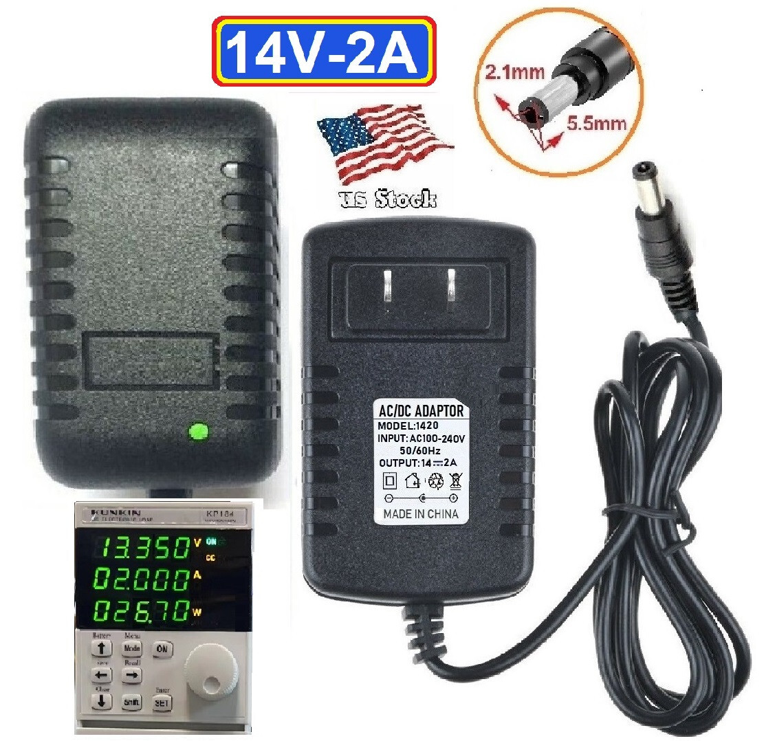 14V 2A AC/DC Adapter Power Supply for Home Electronics with 5.5×2.1mm Plug