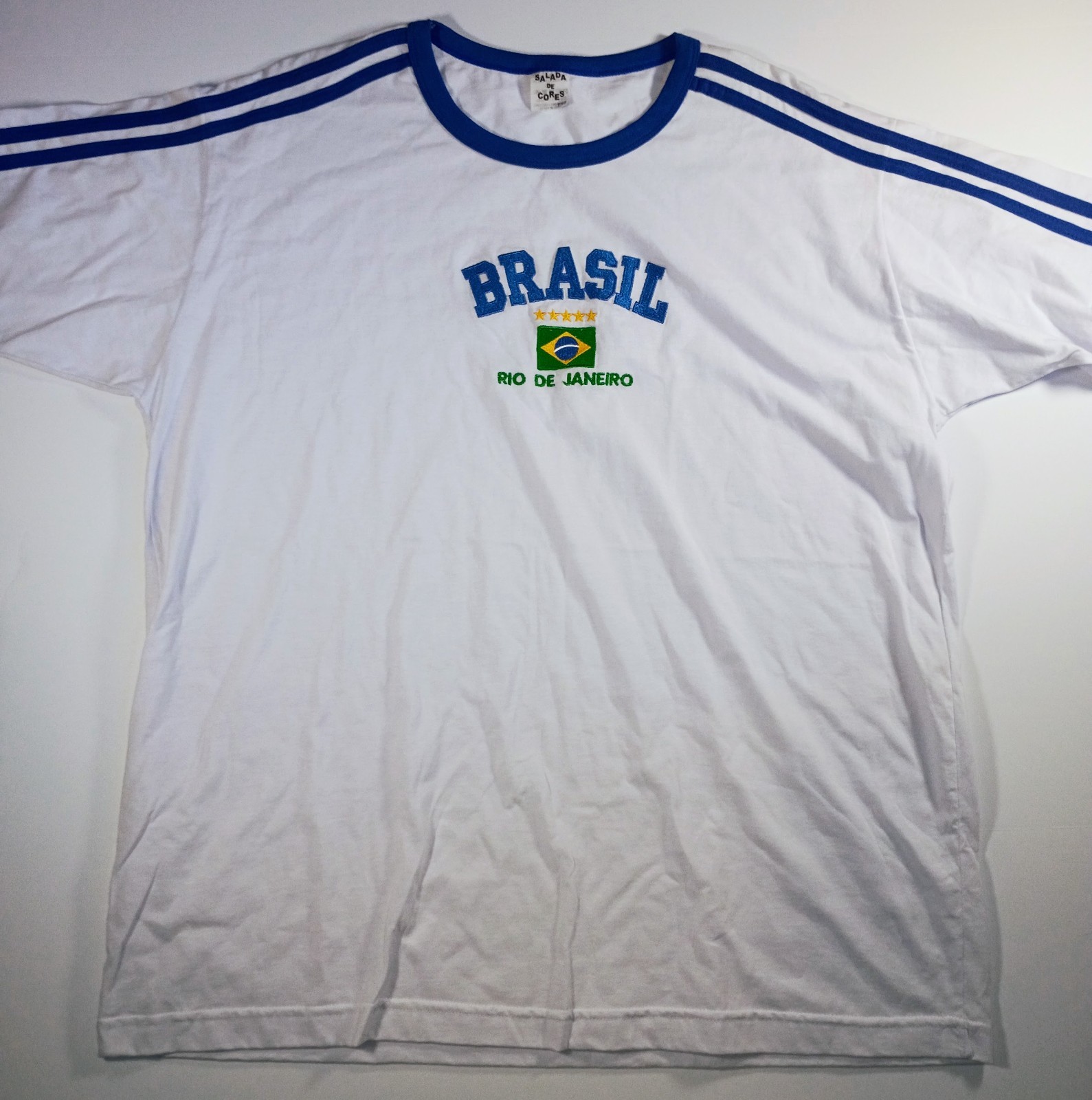 Men’s Brasil Rio De Janeiro Embroidered White T Shirt XXL 100% Cotton