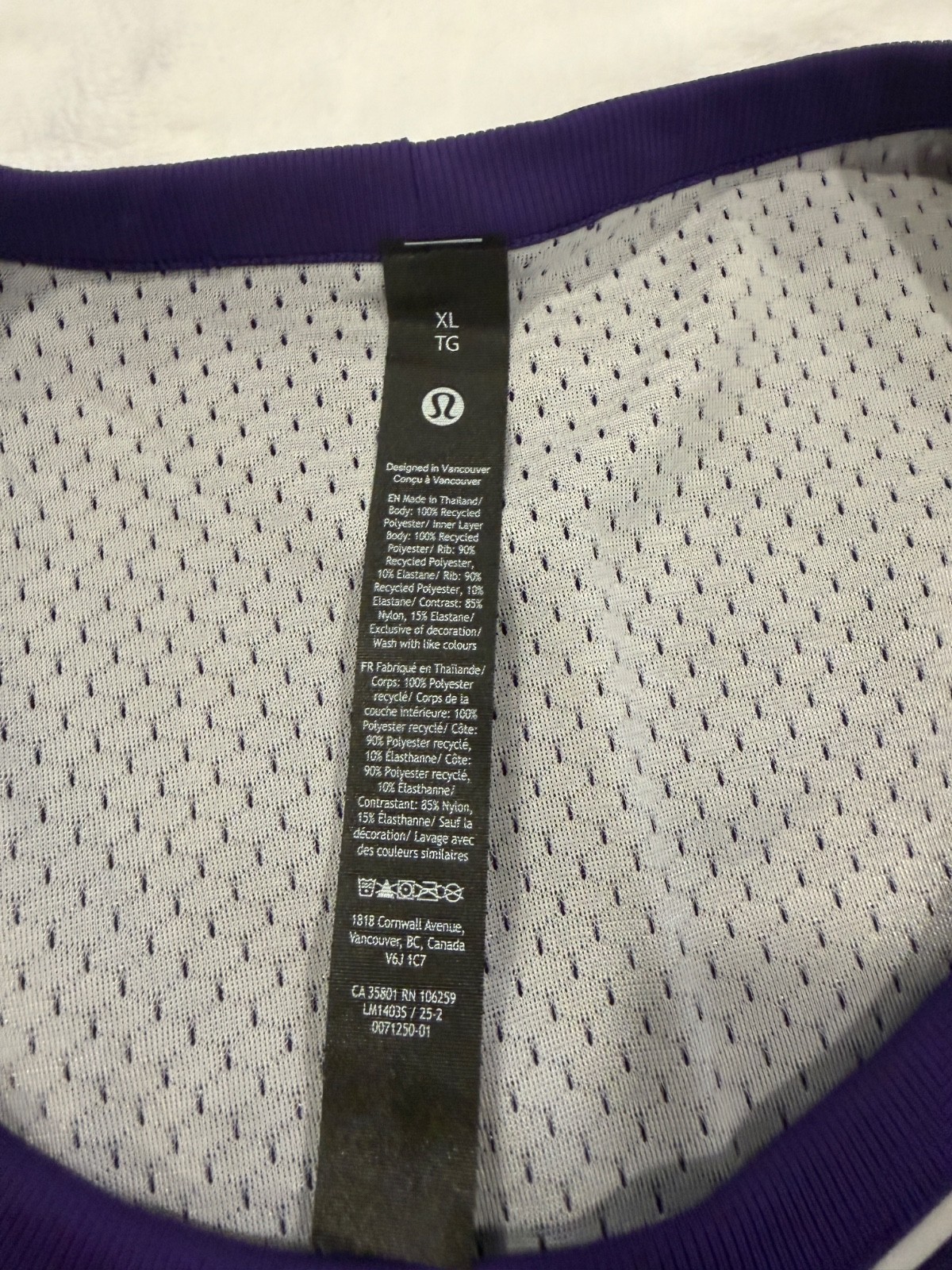 Lululemon Double Layered Mesh Reversible Tank Purple/White Men's XL gallery