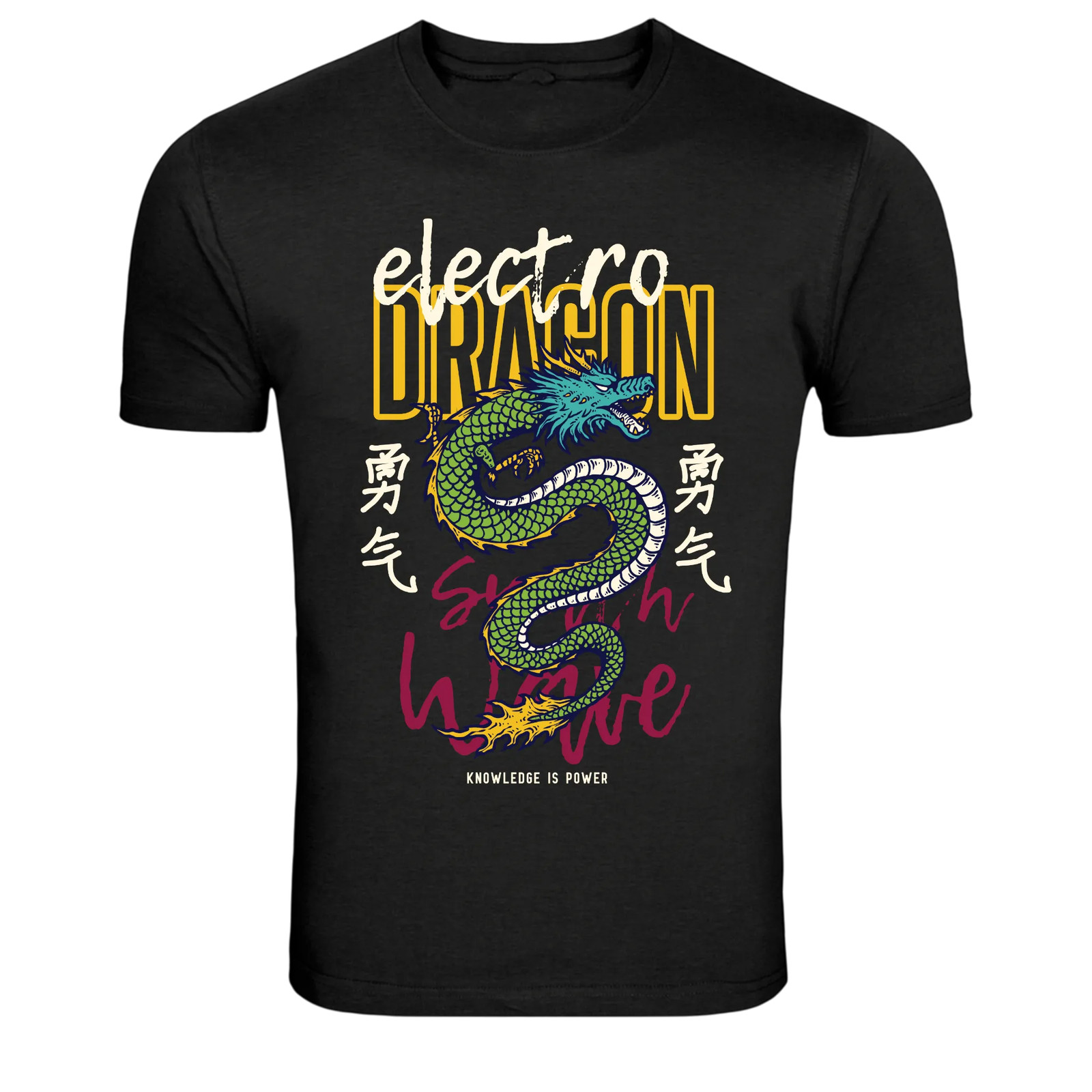 Electro Dragon Streetwave Graphic T-Shirt Neon Asian Style Dragon Art Tee