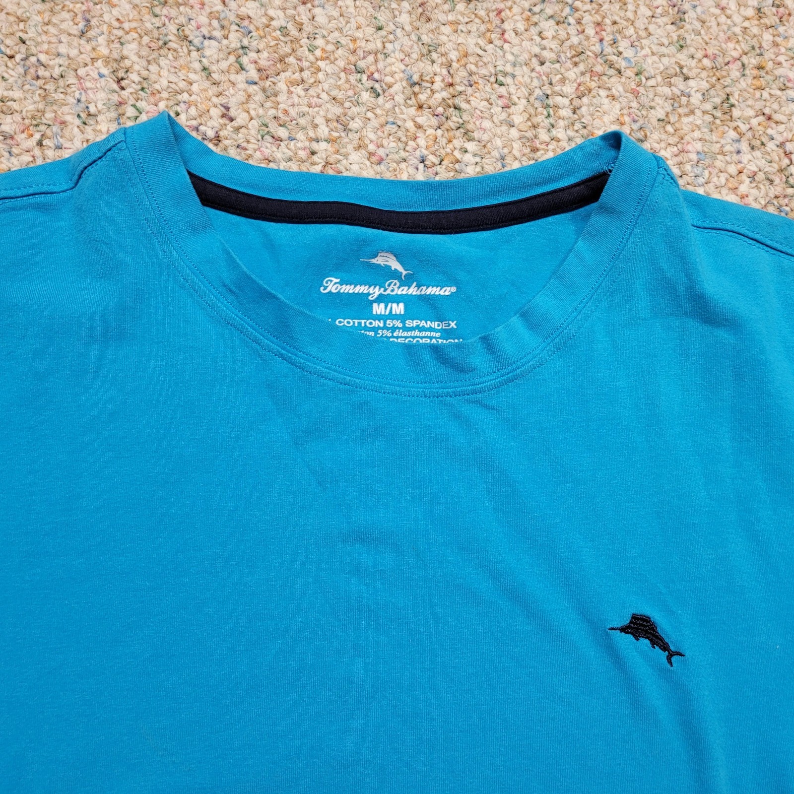 Tommy Bahama Shirt Mens Medium Blue Marlin Logo Cotton Spandex Short Sleeve gallery