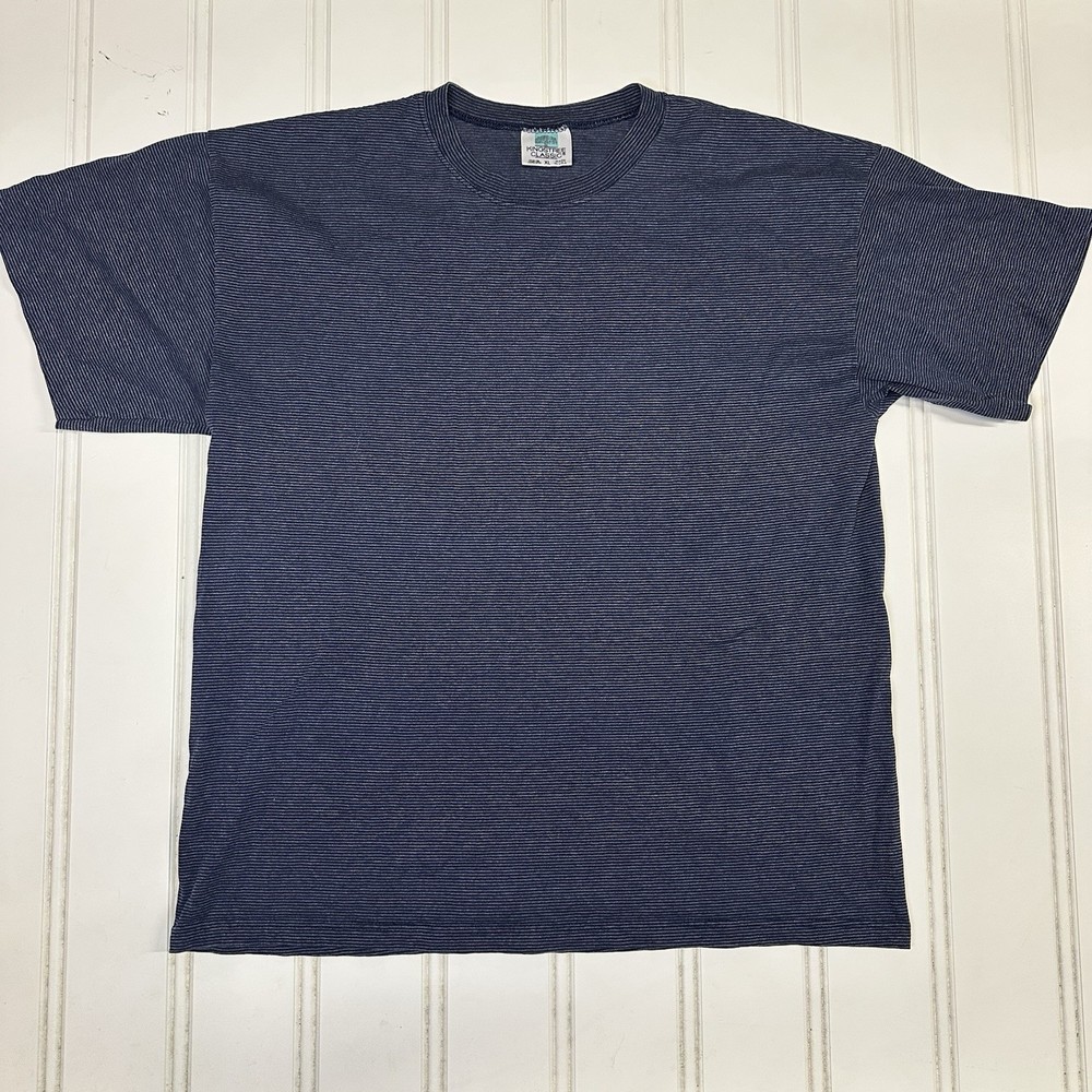 Vintage Blue Striped Kingstree Classic Shirt Mens XL Blank Made USA Soft Tee