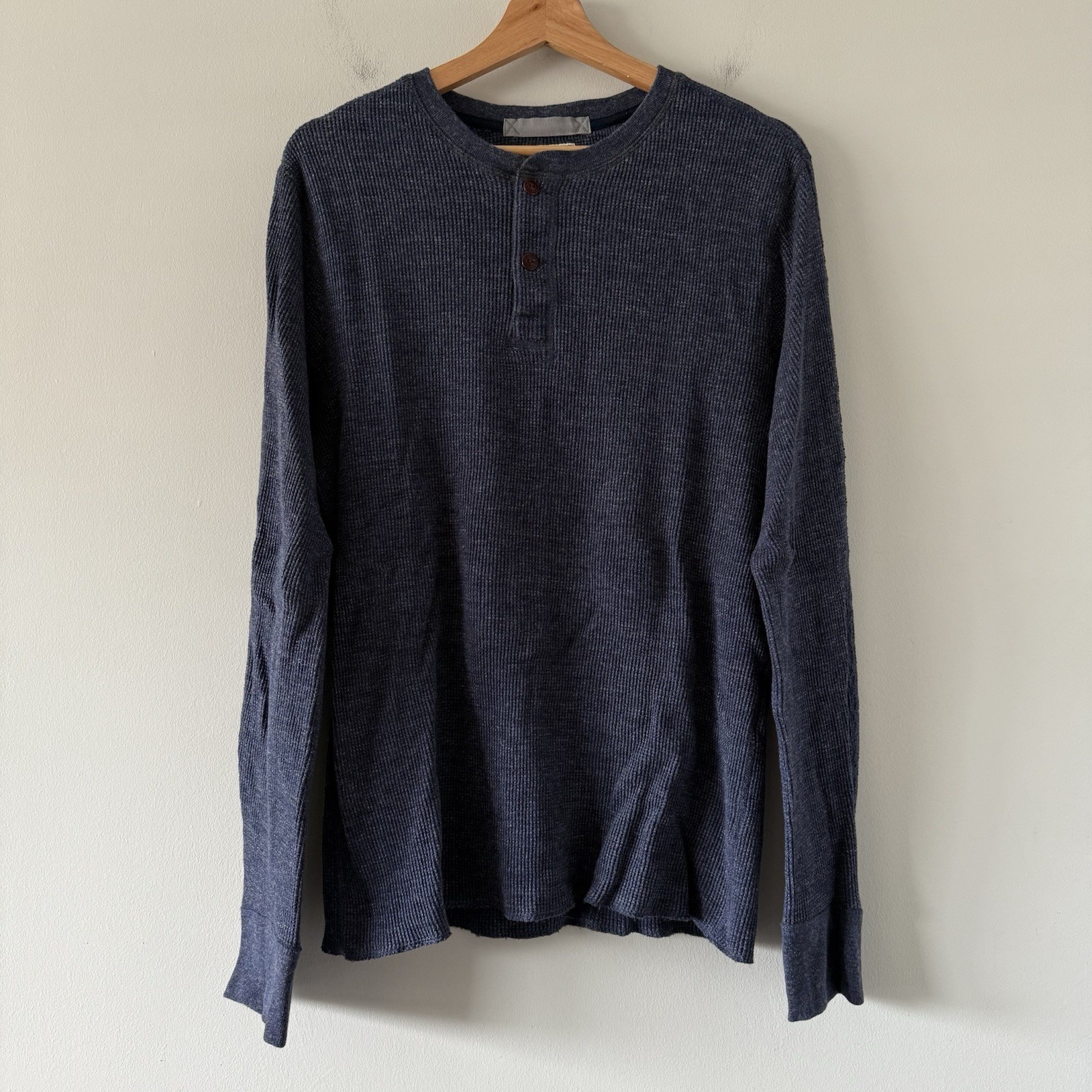 Wallace & Barnes Henley Thermal Mens Large Waffle Knit Workwear Pullover Blue