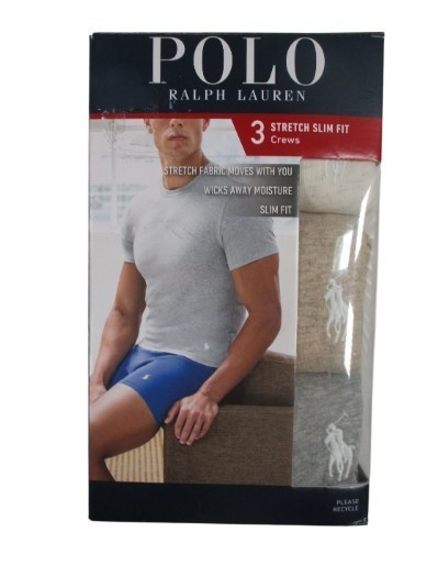 3 PACK POLO RALPH LAUREN STRETCH SLIM FIT COTTON GRAY BEIGE CREW NECK T SHIRTS