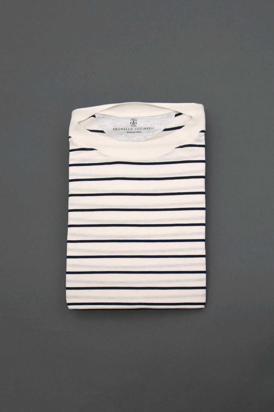NWT$1200 Brunello Cucinelli Silk Blend Short Sleeve Striped Boat Neck Tee M A258 gallery