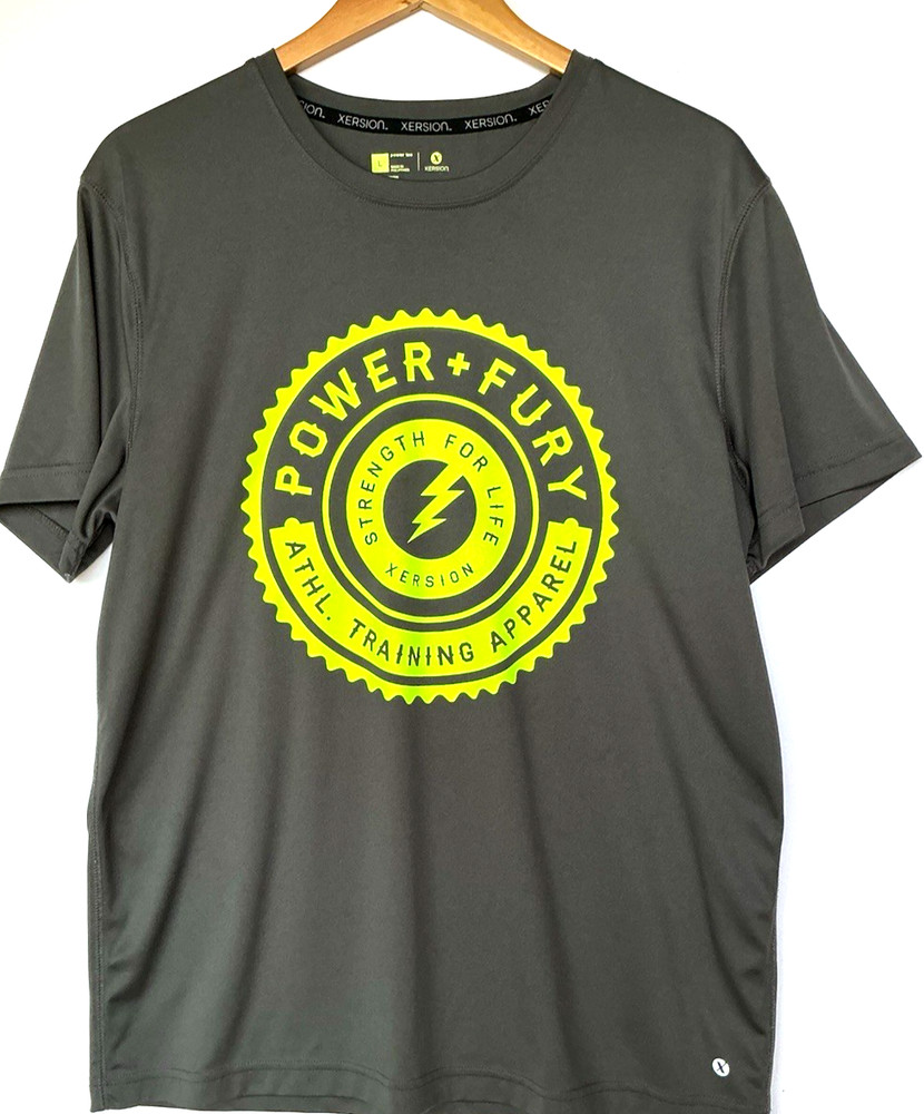 Xersion Men T-Shirt Gray Size Large Polyester Athletic Training Quick Dry NEW