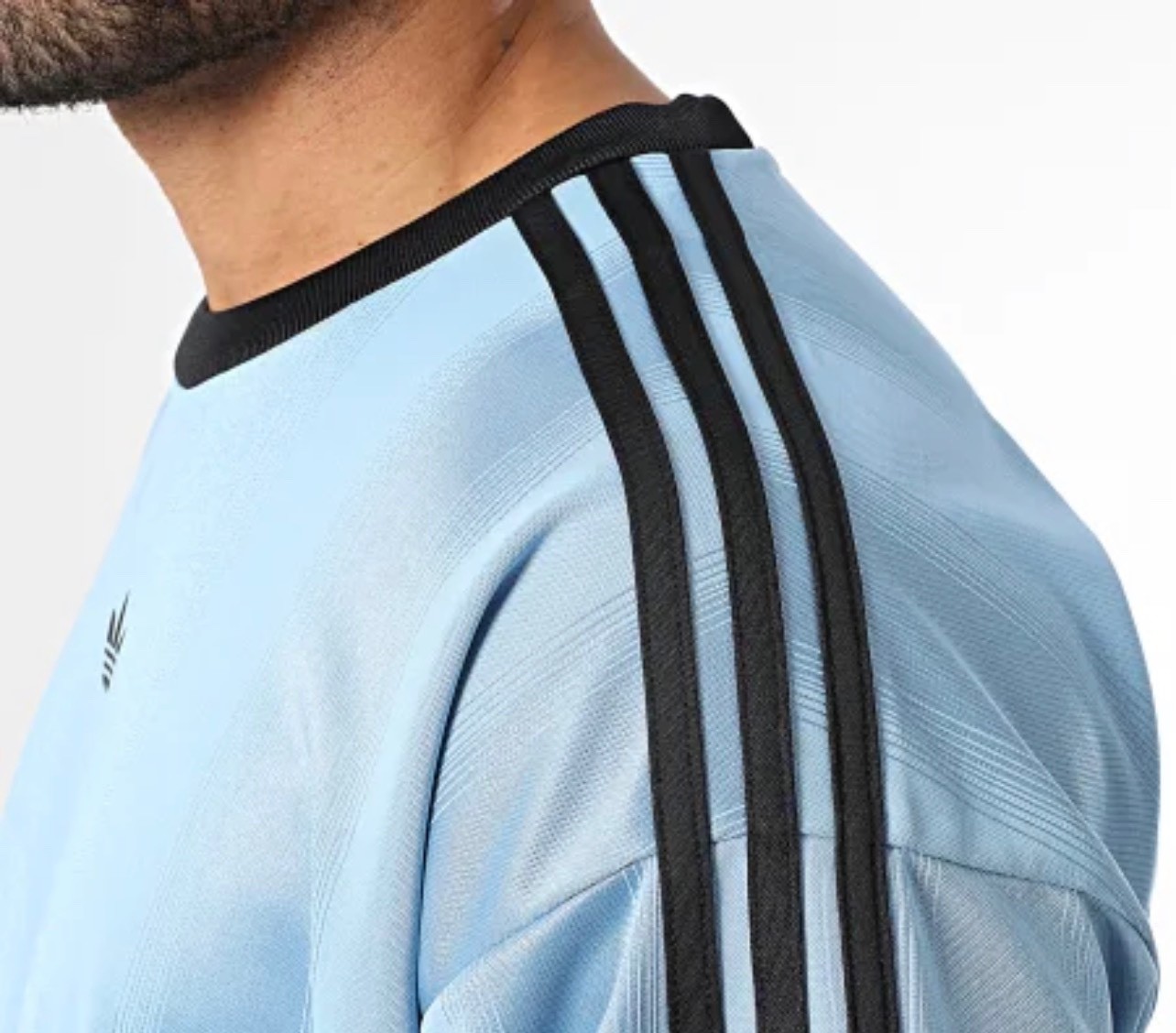 NEW MENS ADIDAS ORIGINALS Medium TREFOIL POLY TEE SHIRT Jacquard Ash Blue Black gallery