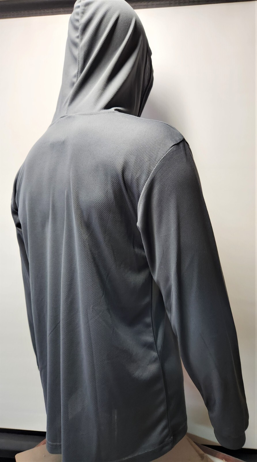 Gray Long Sleeve Shirt With Hoodie, Polyester birdeye mesh fabric gallery