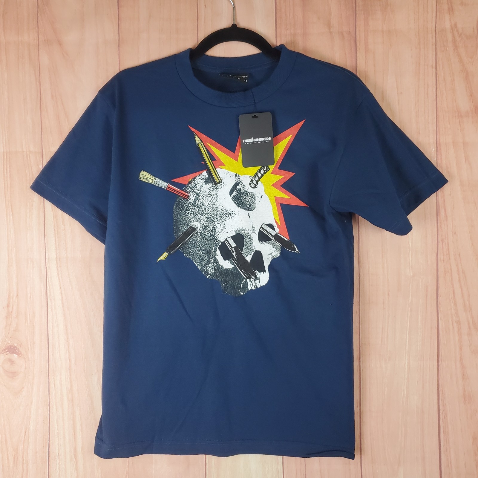 The Hundred T Shirt Mens Small Navy Blue Graphic Print Skull And Art Supplies