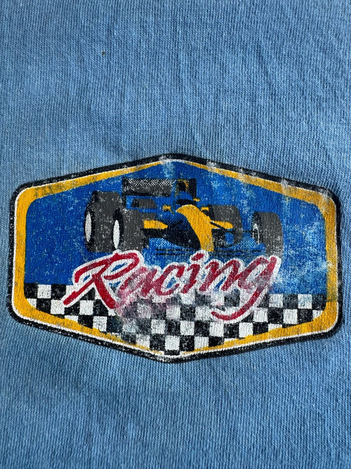 VTG Sunshine T shirt Racing Graphic Print Colorblock Blue Yellow L Short Sleeves gallery
