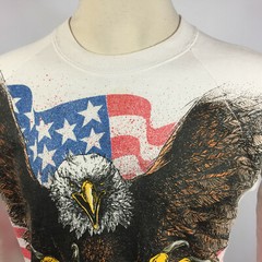 Vintage 80s 90s American Flag Bald Eagle Distressed Worn Motorcycle Sweatshirt