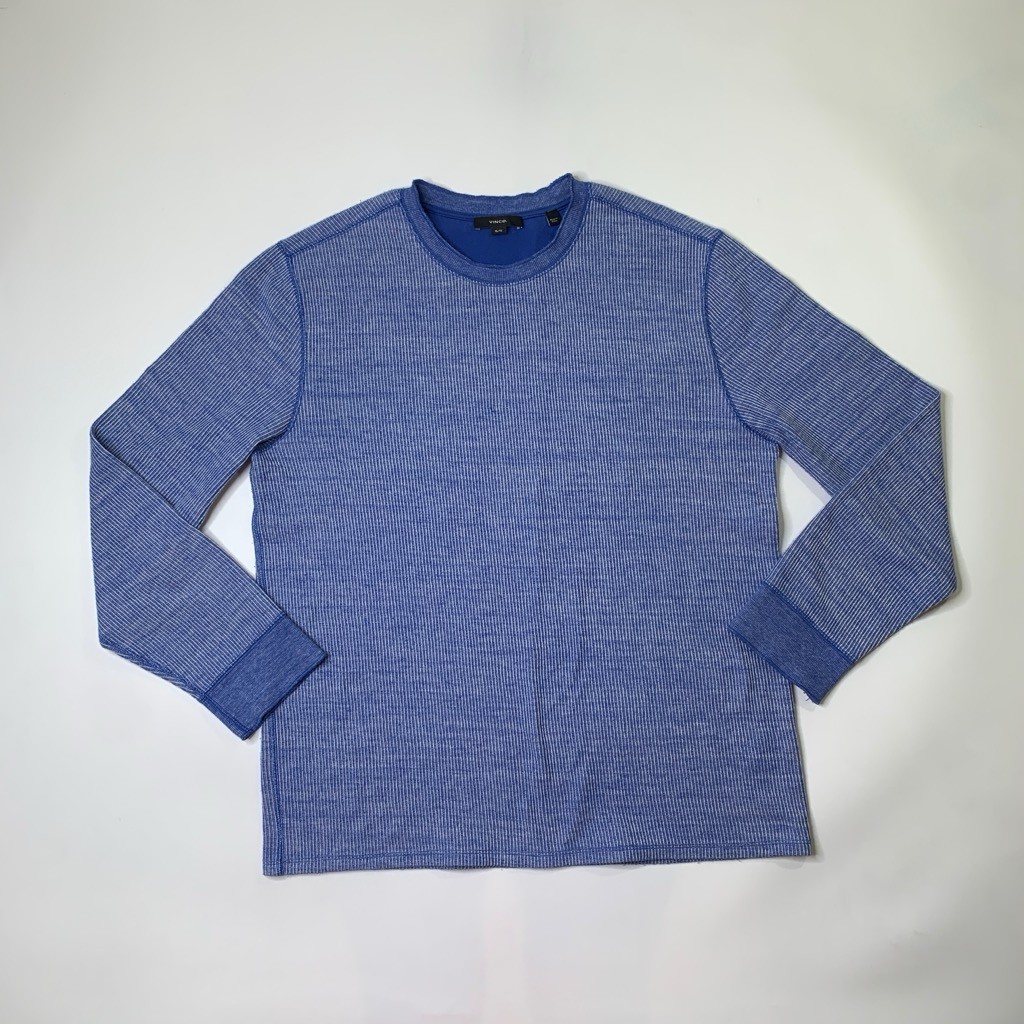 Vince Shirt Mens XL Extra Large Blue Cotton Blend Thermal Long Sleeve Crew Neck gallery