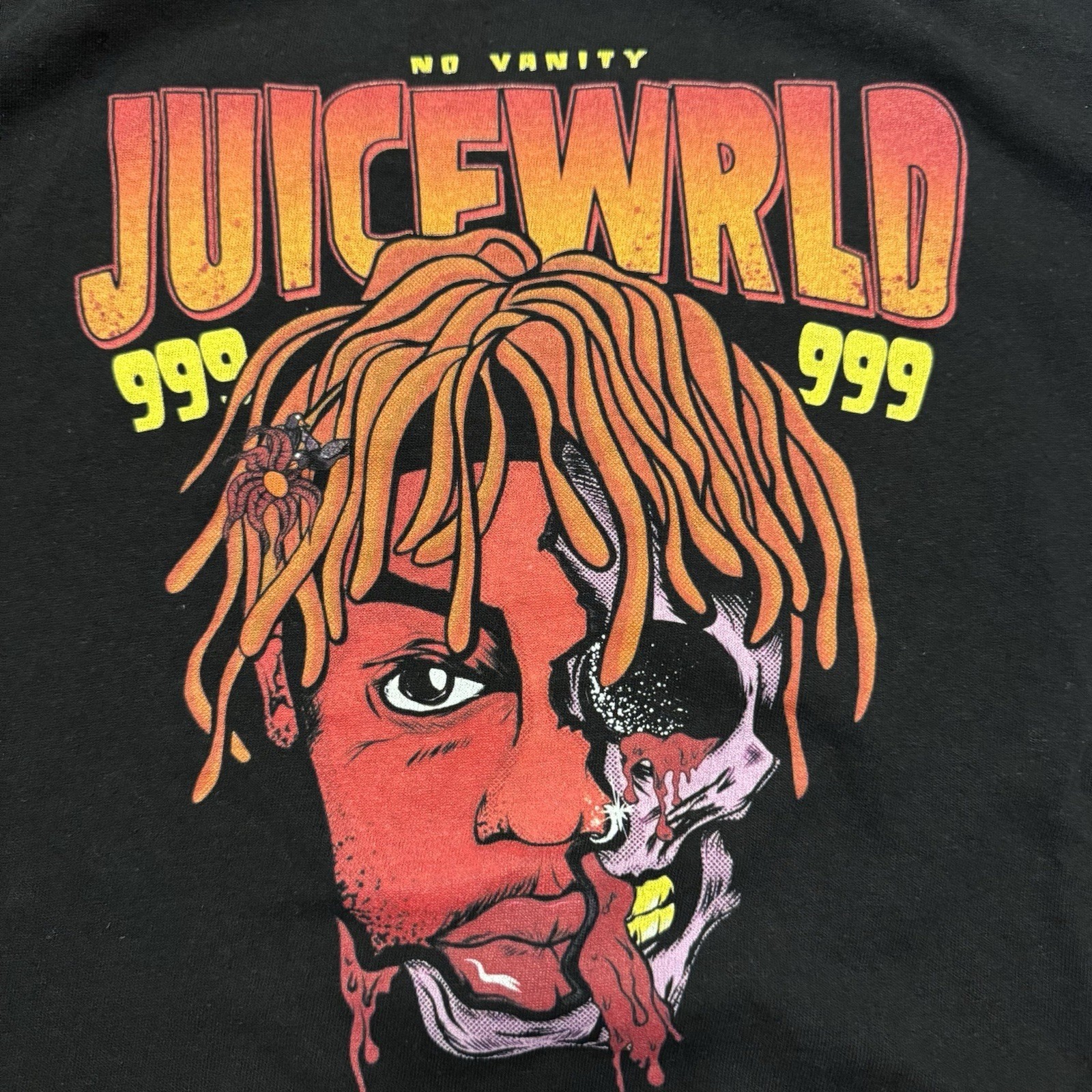 No Vanity Juice WRLD 999 Graphic Rap Hip Hop T- Shirt Black Medium