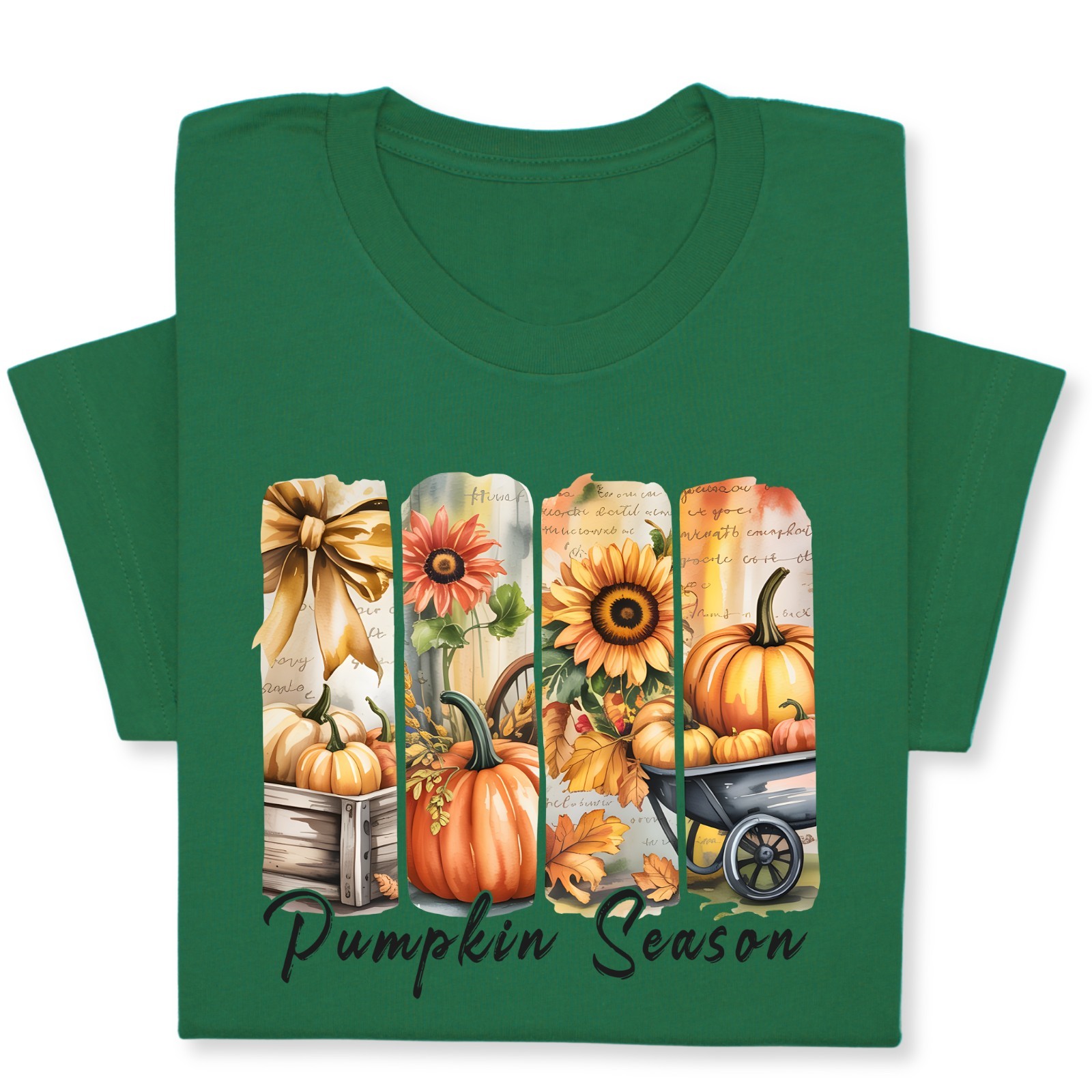Pumpkin Season Print Shirt, Fall Tee with Sunflowers & Cart gallery