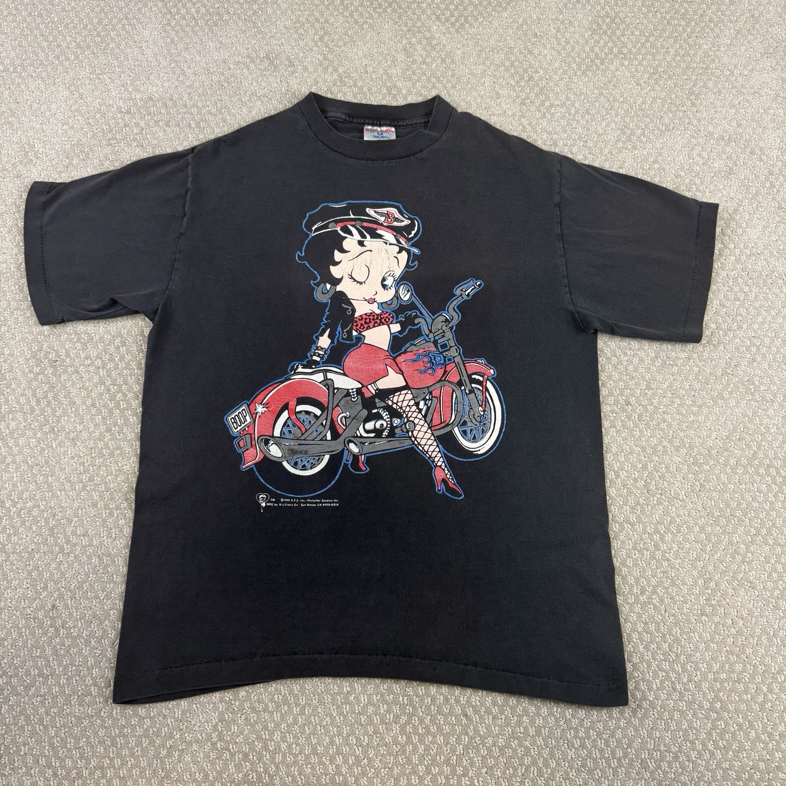 Vtg Betty Boop Biker Motorcycle Sz L Single Stitch T-Shirt Teejays USA 1992 gallery