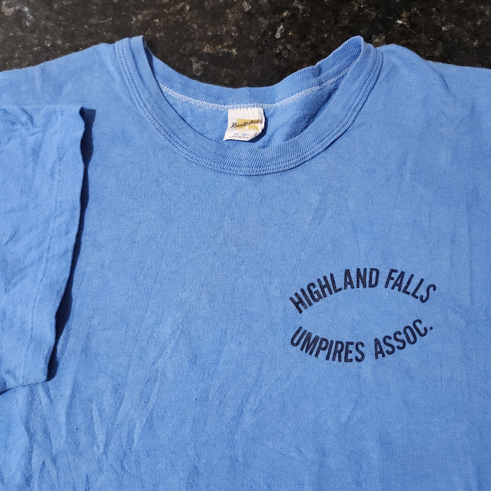 Vintage 70s Russell Athletic Gold Yellow Tag Classic USA T Shirt Distressed READ gallery