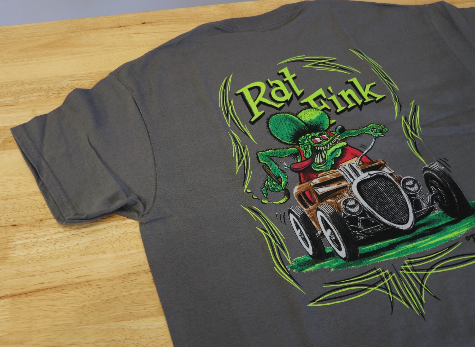 Mens Ed Big Daddy Roth Rat Fink Pinstripe Hot Rod Gray Cotton T-Shirt M-3XL RFG2 gallery