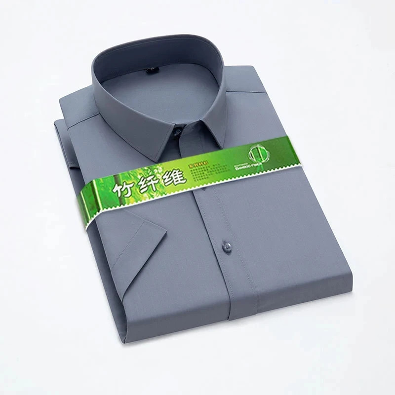 Bamboo Fiber Stretch Men Shirt Fashion Casual Business Short-Sleeved Top Anti-Wr gallery
