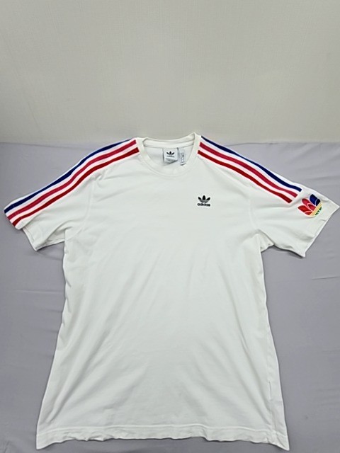 adidas Originals Men’s T-Shirt White Striped 3-Stripes M Cotton