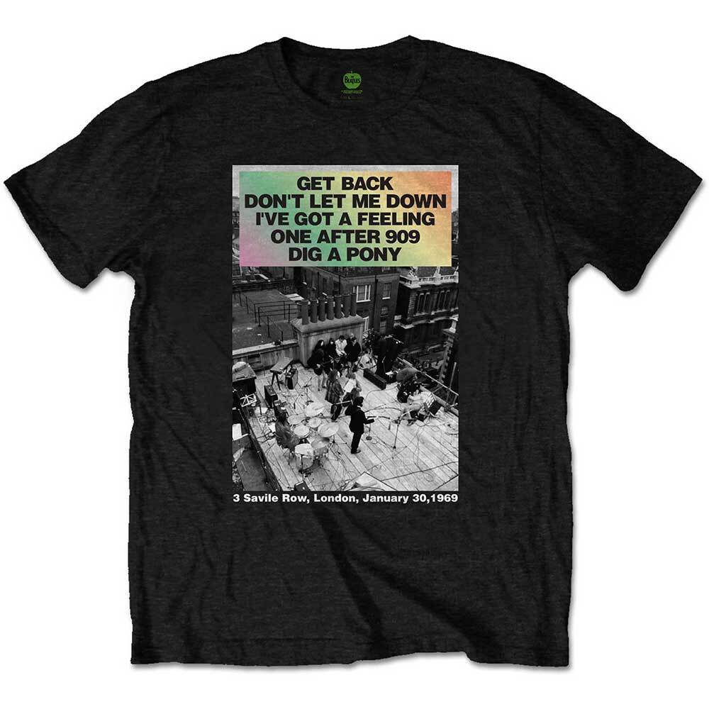 The Beatles Rooftop Songs Gradient T-Shirt Black New