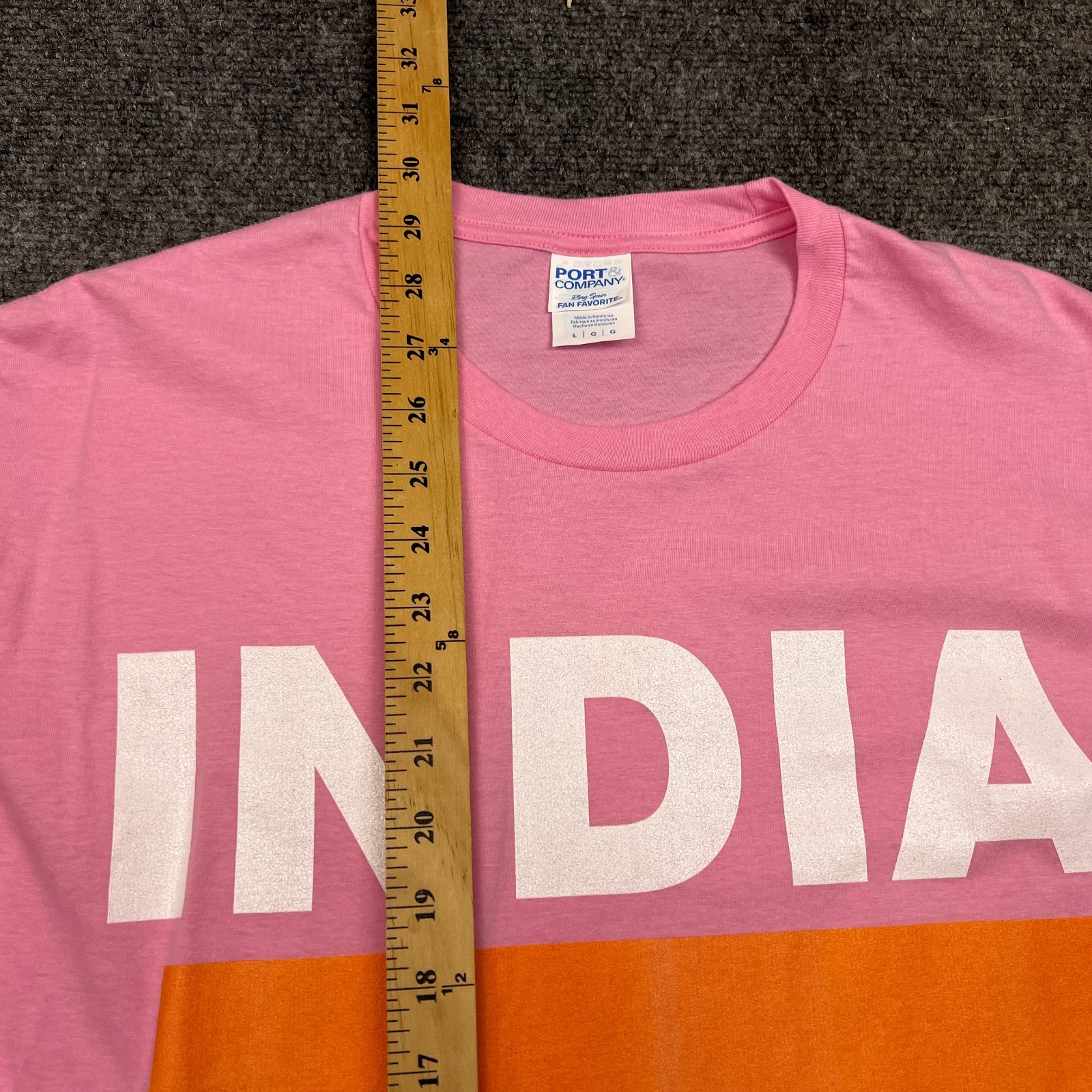 Port & Company Big India Flag Spell Out T Shirt Adult Large Pink Tee gallery