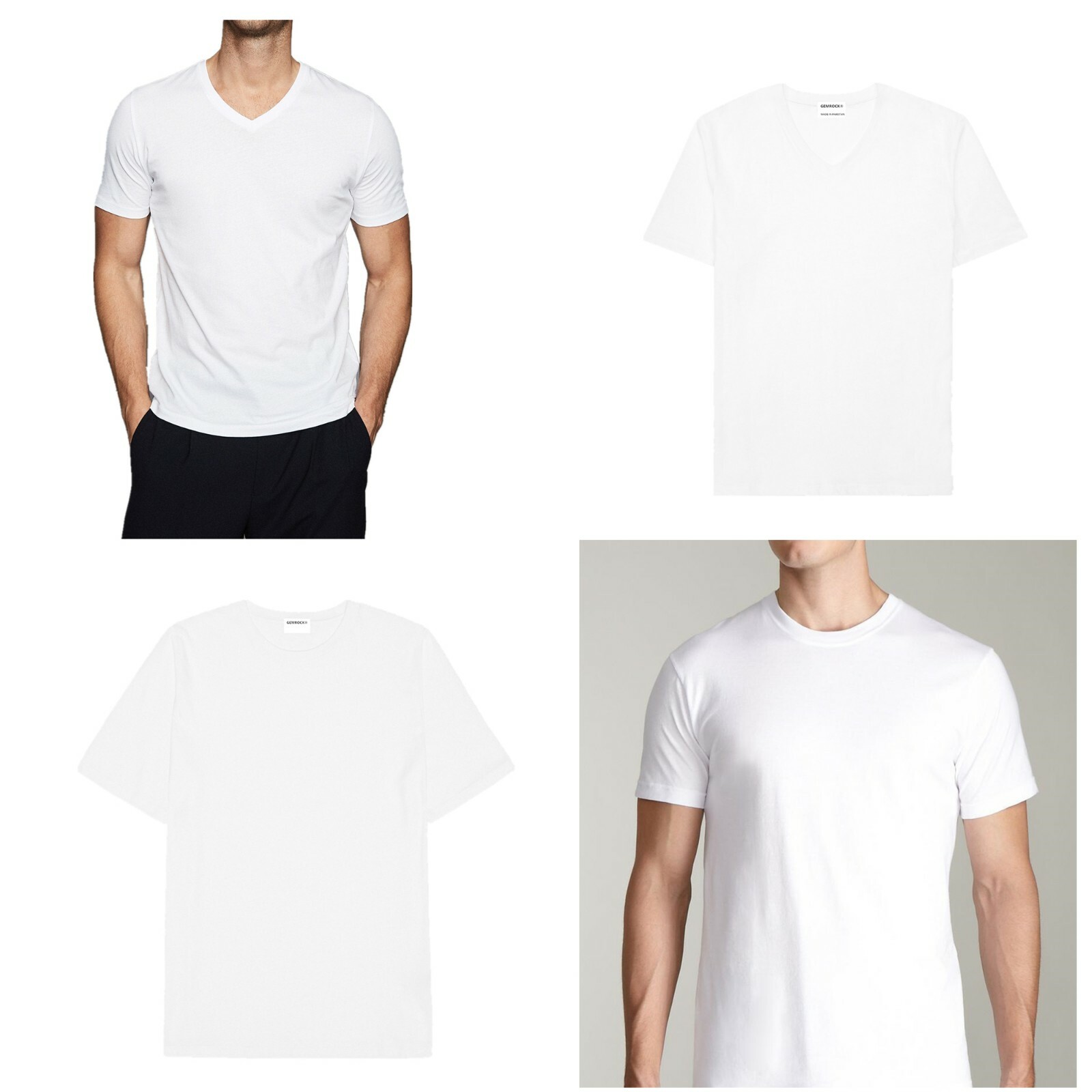 Mens 100% Cotton Thick Casual T-Shirt White Short Sleeve Tee Crew Neck V-Neck gallery