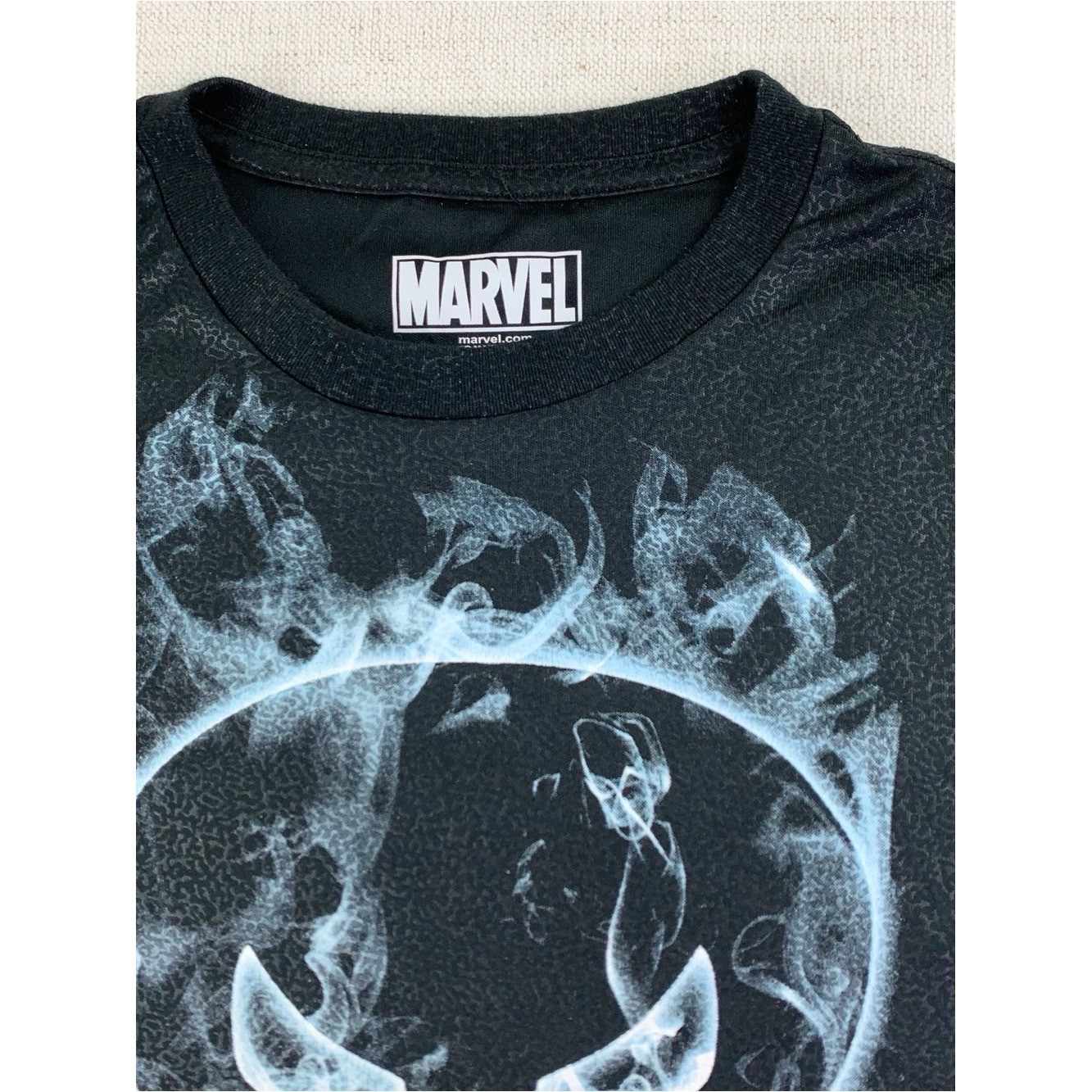 Marvel Black Short Sleeve Tee with Smoky Punisher Skull shiny textured fabric gallery
