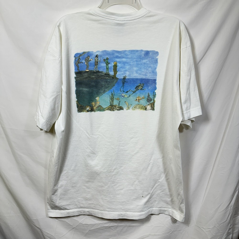 Scuba Diving Evolution Double Sided Distressed Graphic T-Shirt Cozumel XL Pancho