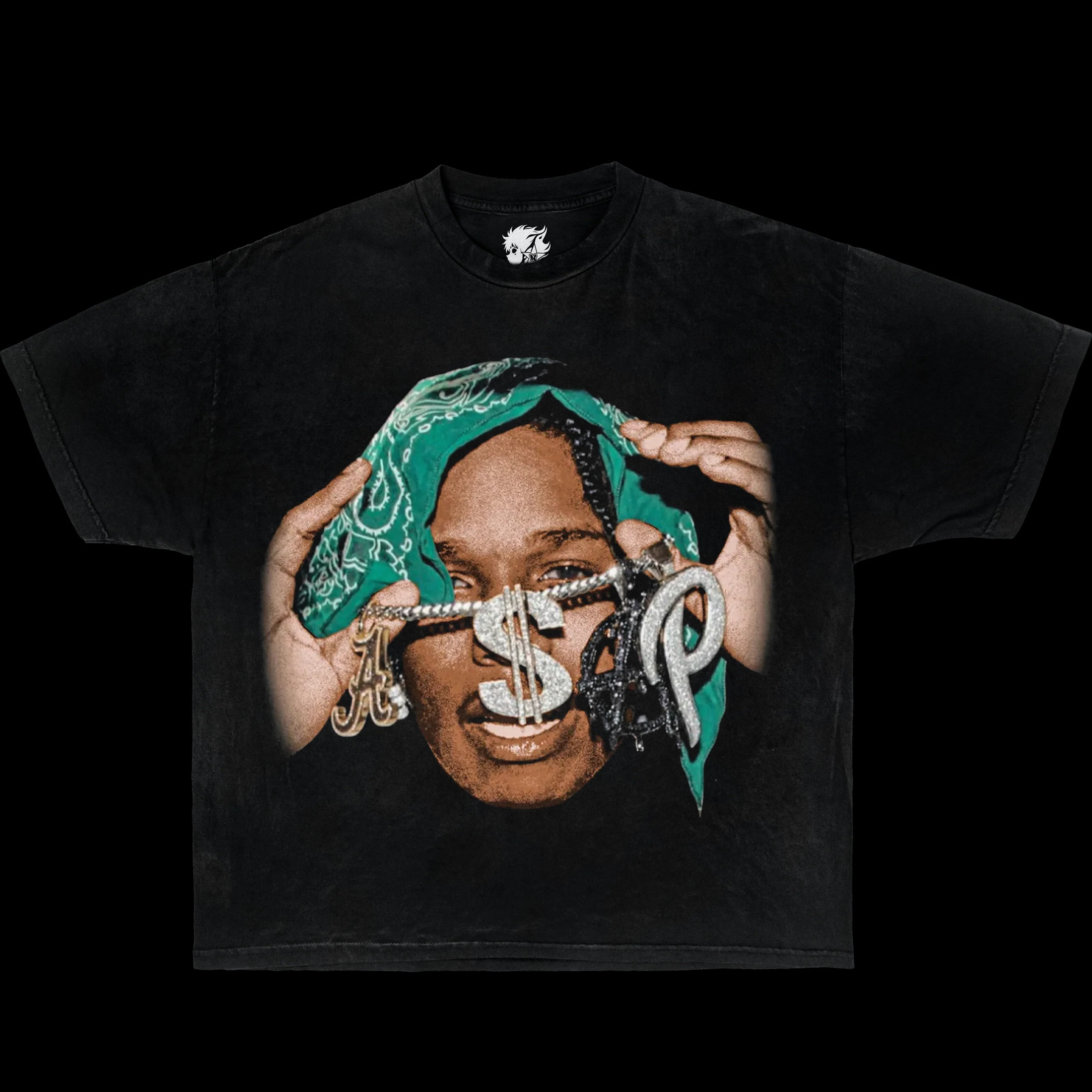 A$ap Rocky Chains Boxy Vintage Shirt Graphic Rap Tees Oversized Streetwear Y2K gallery