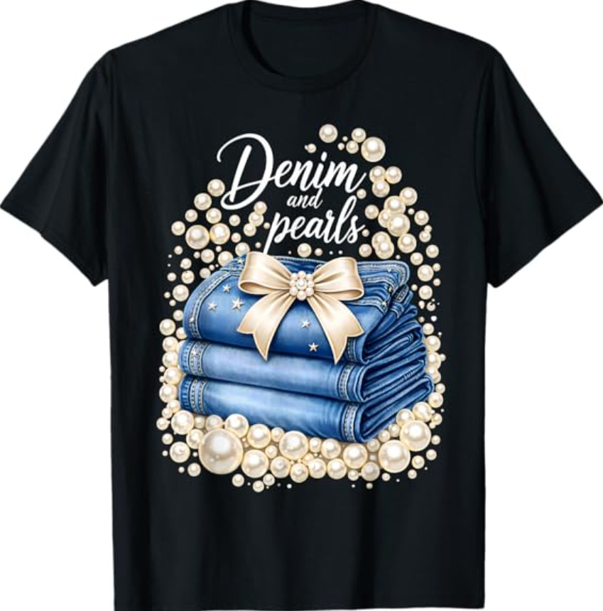 Denim with Pearls Mother’s Day Outfit for Stylish T-Shirt