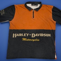 VTG Harley Davidson 1/4 Zip Collared Long Sleeve Size L Y2K Biker Streetwear