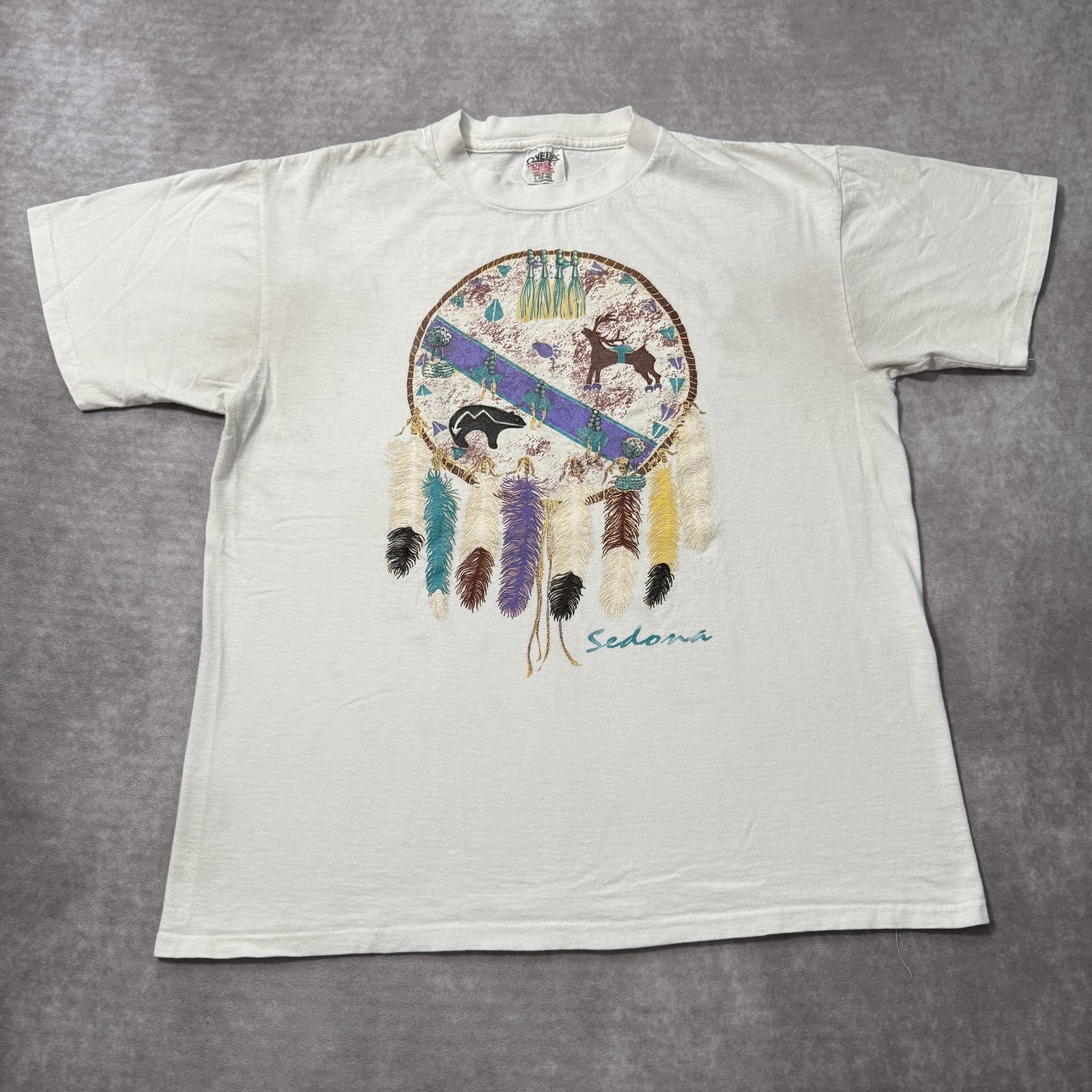 Vintage 90s Sedona Arizona Shirt Mens L Southwestern Feathers Native Art gallery