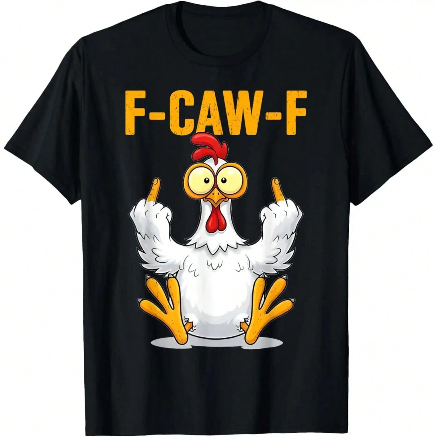 Men's Black T-Shirt With F-Caw-F Chicken Cartoon Print And Text gallery