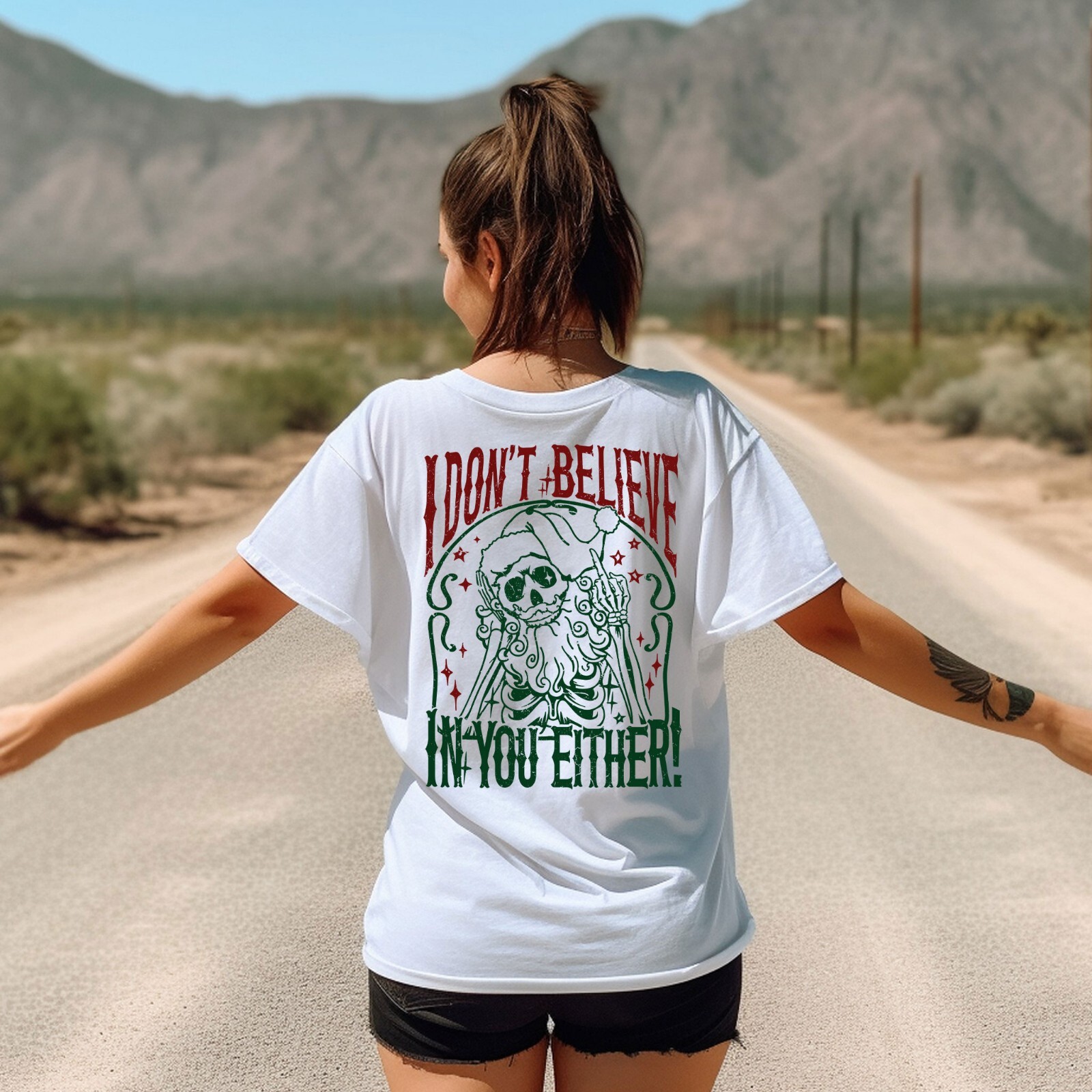 I Don't Believe In You Either T-Shirt, Christmas Shirt, Skeleton Santa Tee gallery