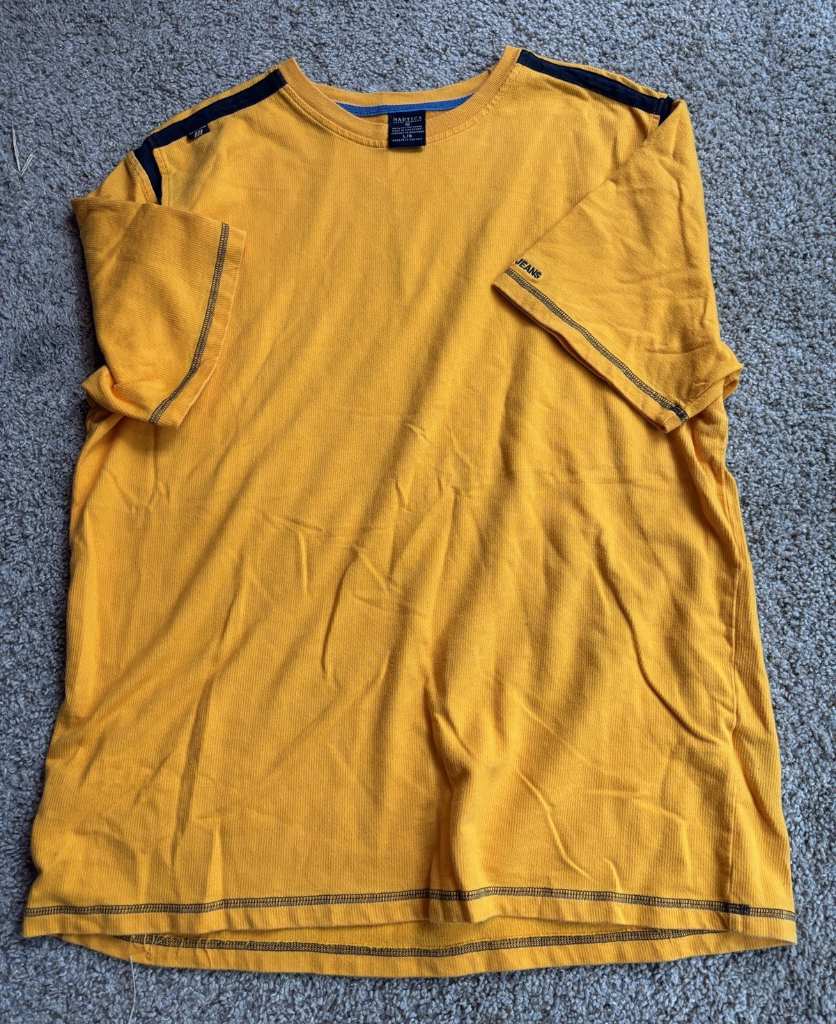 Heavyweight Nautica Jeans Company Yellow Solid Crew Neck Short Sleeve Tee L gallery