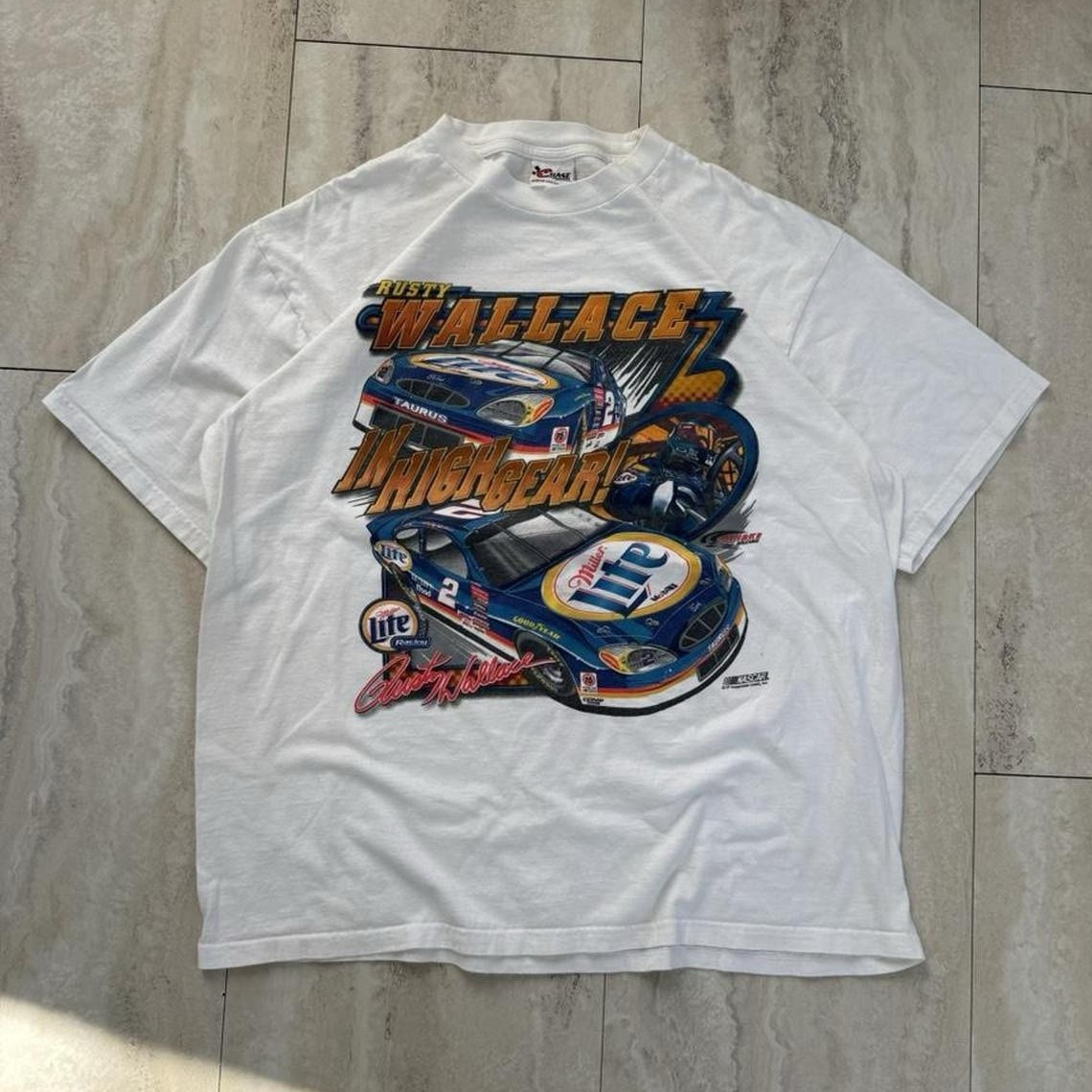 Chase Authentics Rusty Wallace VTG 90’s White Cotton Graphic Tee Men's XL gallery