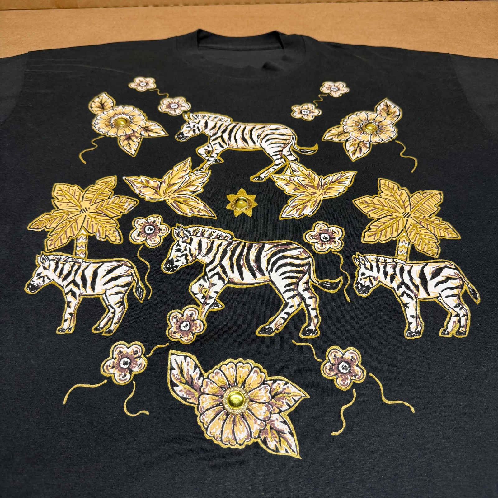 Zebra Floral Shirt Mens XL Black Graphic Animal Beaded Flowers Tee Embellished gallery