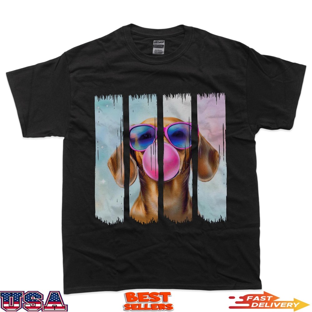 Doxie Dog Blowing Bubblegum Wearing Glasses Cute Dachshund T-Shirt